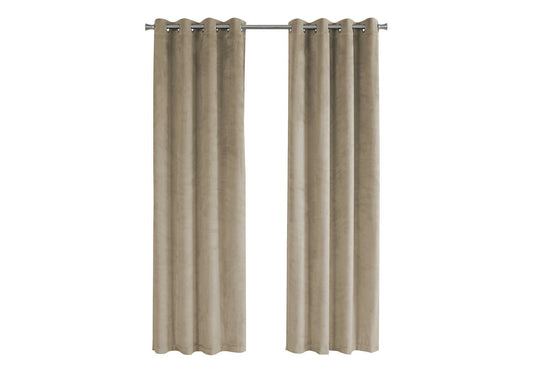 Curtain Panel, 2pcs Set, 54"w X 95"l, Room Darkening, Grommet, Living Room, Bedroom, Kitchen, Beige Velvet, Contemporary, Modern