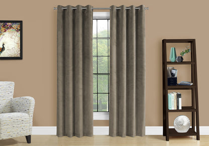 Curtain Panel, 2pcs Set, 52"w X 84"l, Room Darkening, Grommet, Living Room, Bedroom, Kitchen, Taupe Velvet, Contemporary, Modern