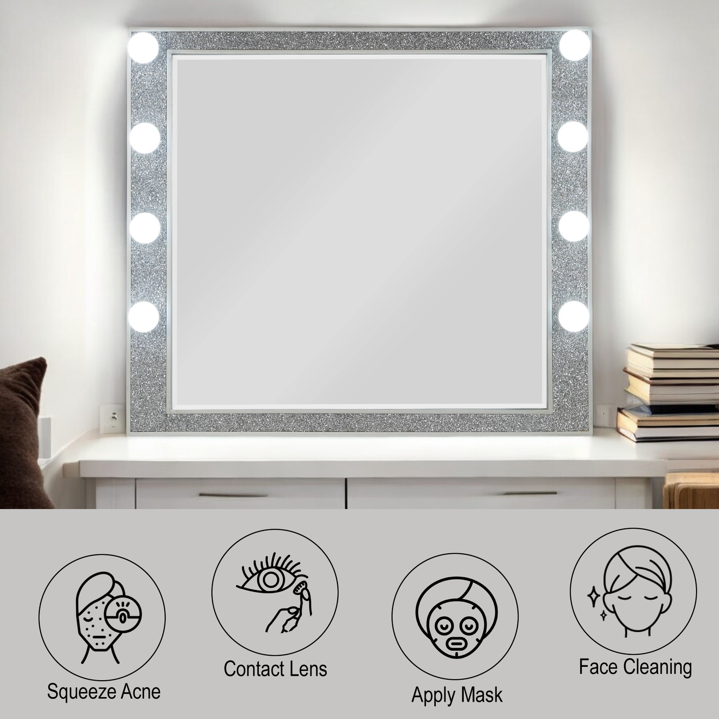 Champagne Mirrored Vanity Mirror with Integrated Light for Bathroom Renovation