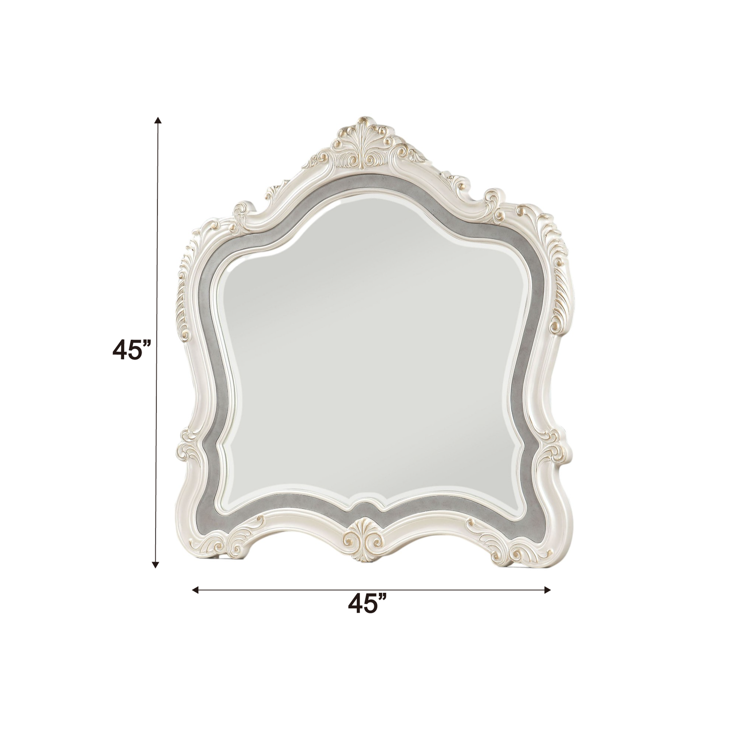 White Beveled Mirror with Decorative Trim