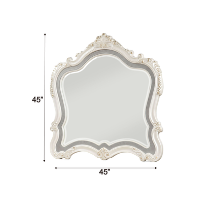 White Beveled Mirror with Decorative Trim