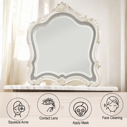 White Beveled Mirror with Decorative Trim