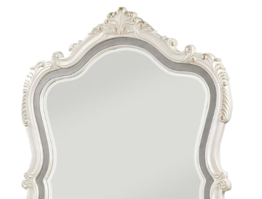 White Beveled Mirror with Decorative Trim
