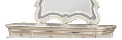 White Beveled Mirror with Decorative Trim