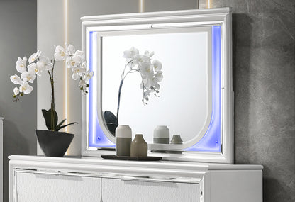 Tarian Pearl White Finish Mirror W/Led