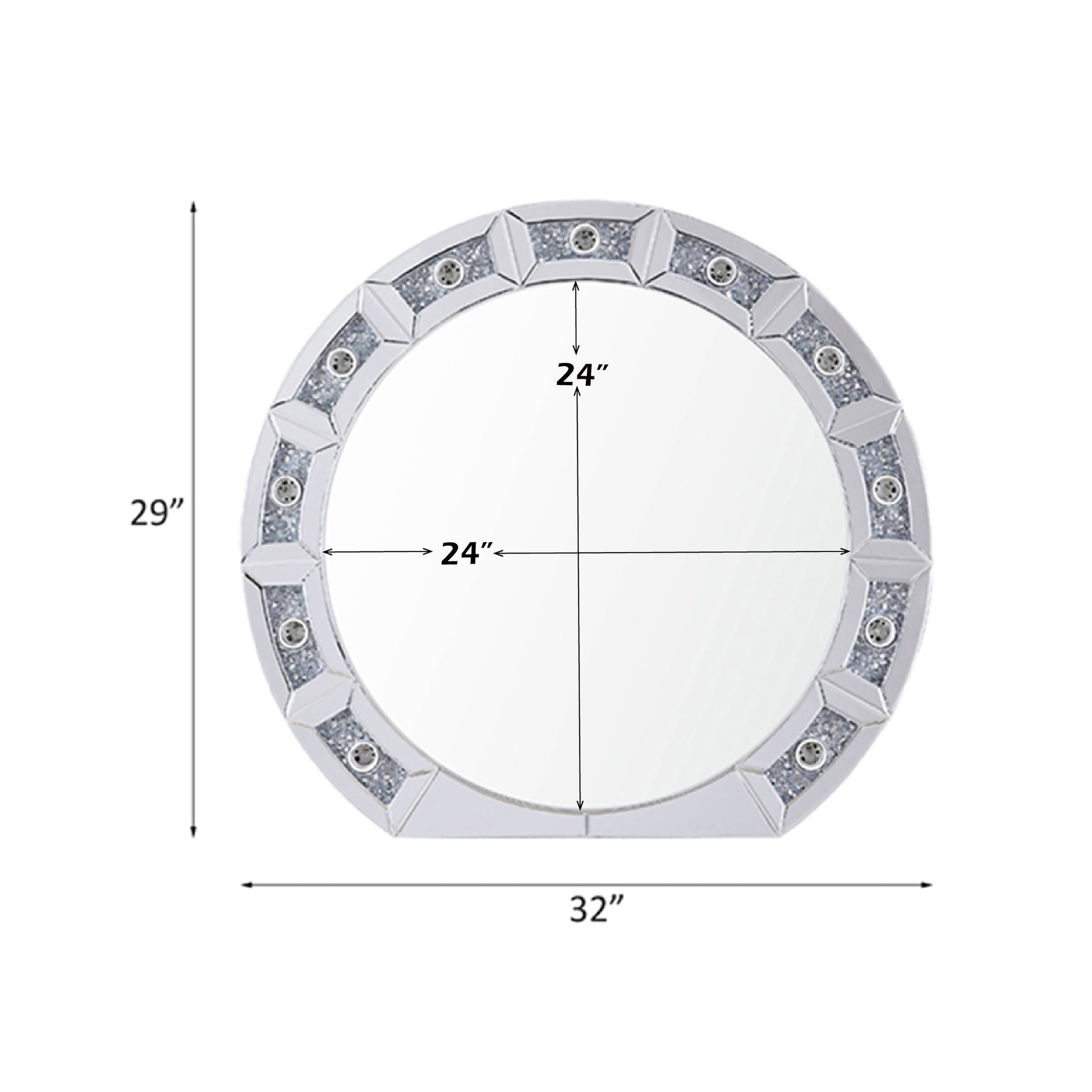Silver Round Mirror with Lights - Accent Wall Decor