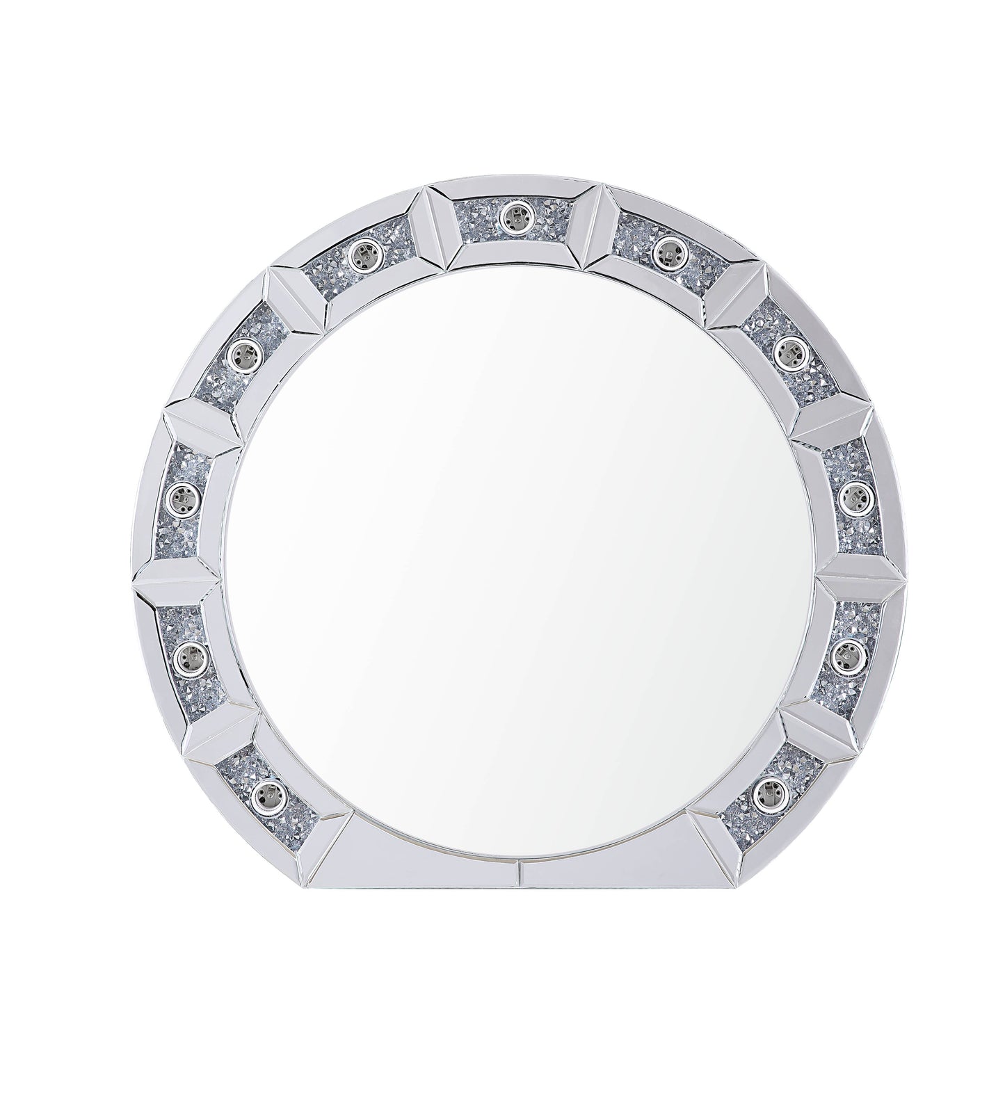 Silver Round Mirror with Lights - Accent Wall Decor