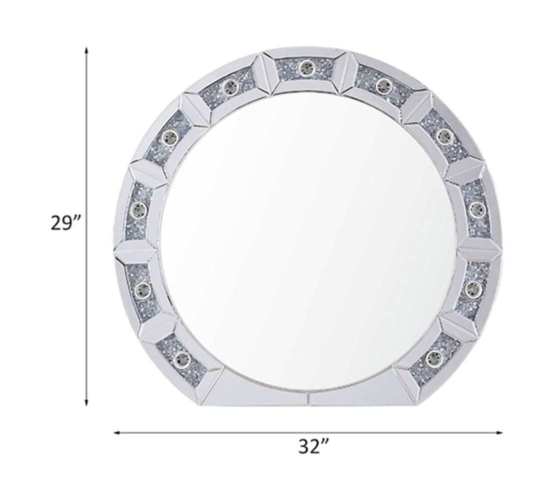 Silver Round Mirror with Lights - Accent Wall Decor