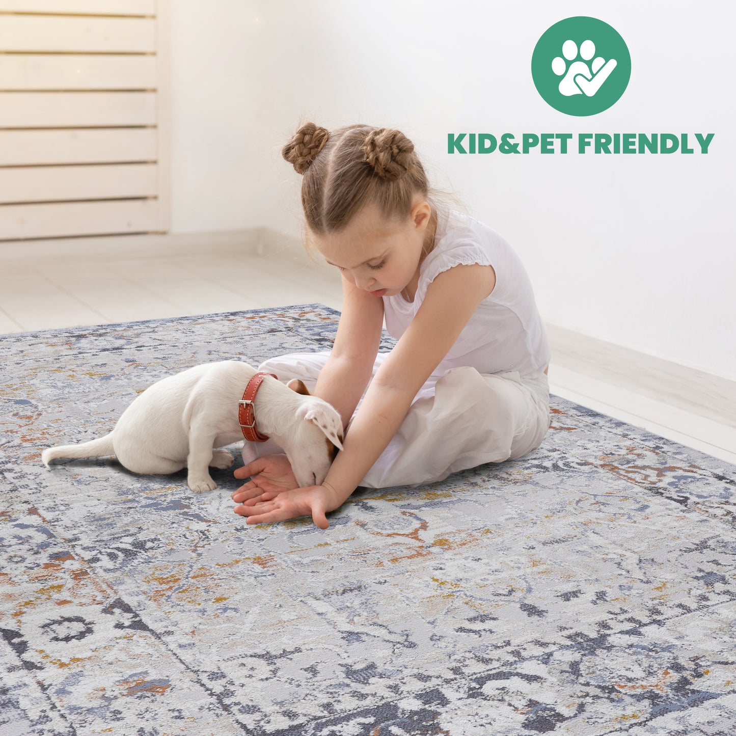 Ivory Grey Polyester Area Rug - 9x12 ft Living Room Rug