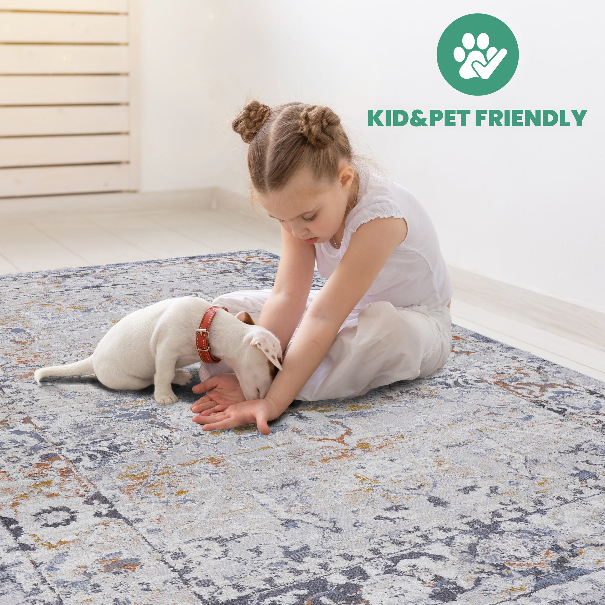 Ivory Grey Polyester Area Rug - 9x12 ft Living Room Rug