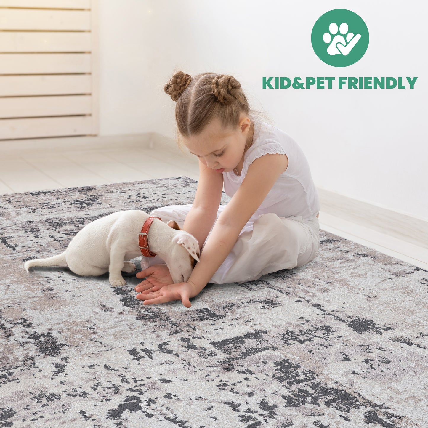 Cream Brown Polyester Area Rug - 96" x 26" Bedroom Rug