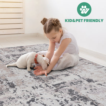Cream Brown Polyester Area Rug - 96" x 26" Bedroom Rug