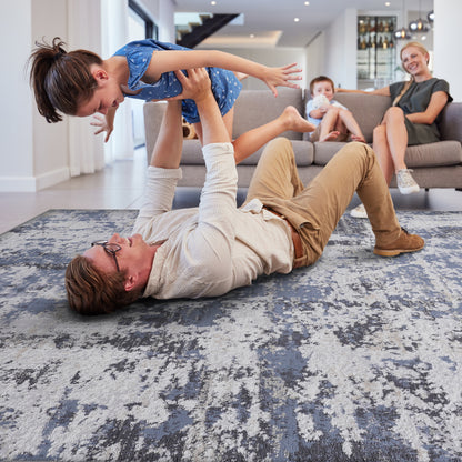 Grey Polyester Area Rug - 96" x 26" Stain Resistant Living Room Rug