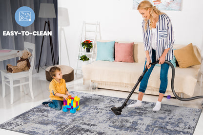 Grey Polyester Area Rug - 96" x 26" Stain Resistant Living Room Rug