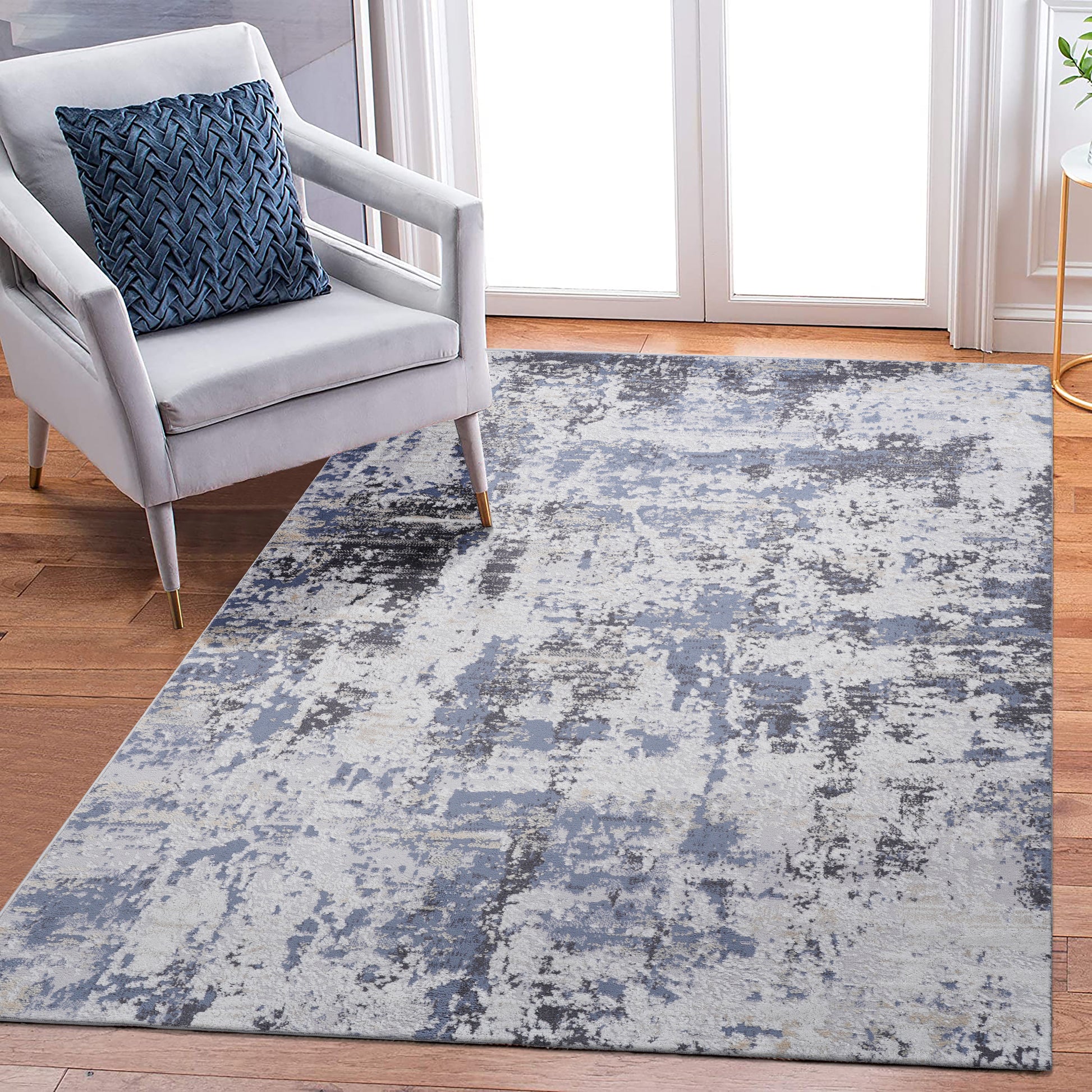 LOOM & LUXE Collection 6X9 Grey/Denim /Abstract Non-Shedding Living Room Bedroom Dining Home Office Stylish and Stain Resistant Area Rug