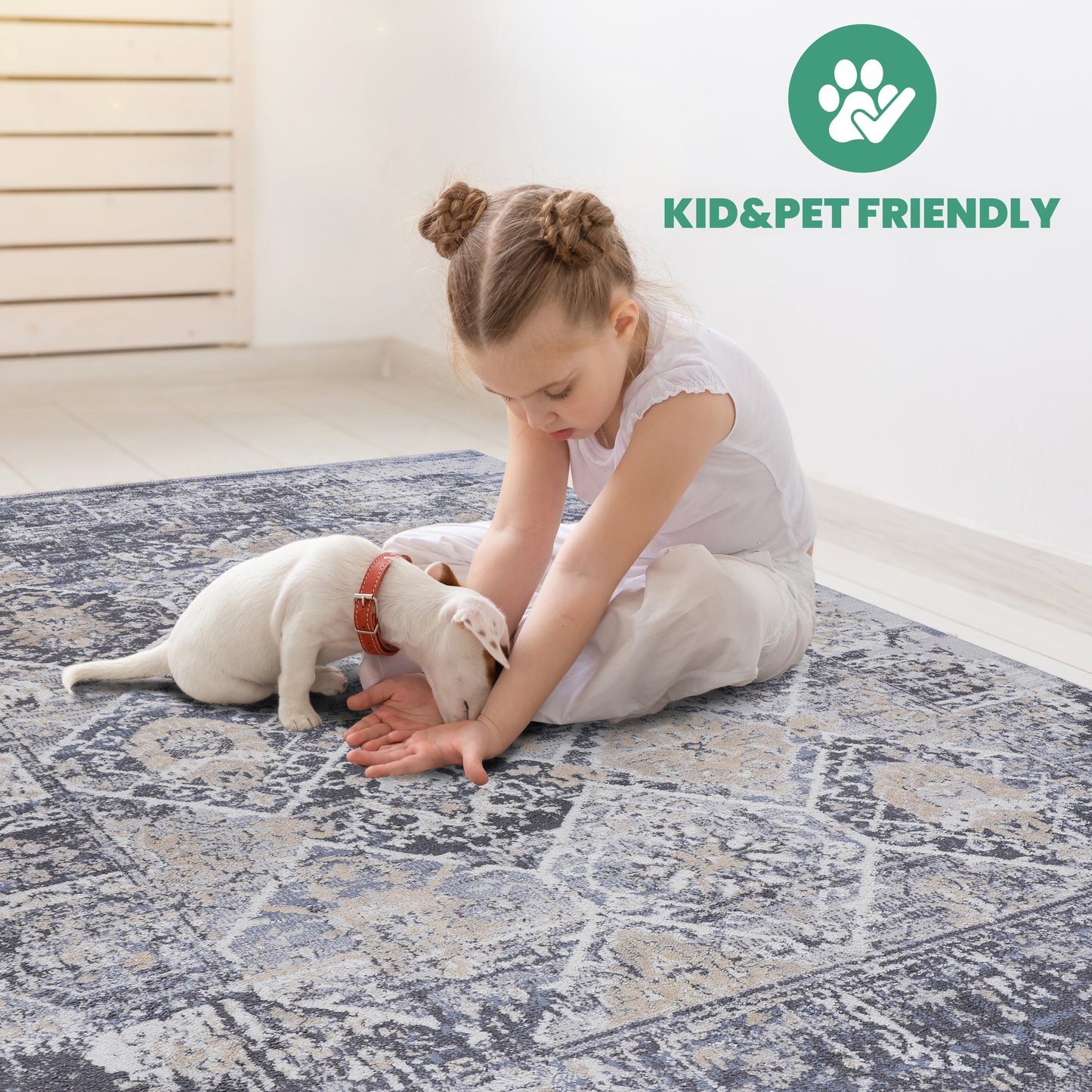 Grey Blue Polyester Area Rug 6x9 Modern Living Room Bedroom Rug