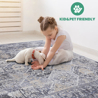 Grey Blue Polyester Area Rug 6x9 Modern Living Room Bedroom Rug