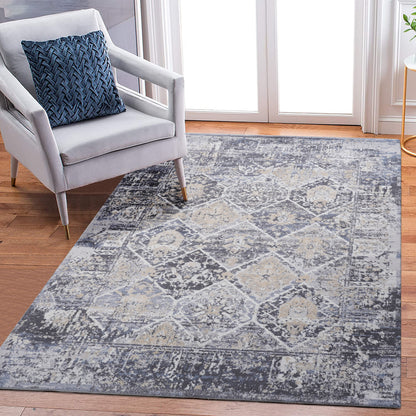LOOM & LUXE Collection 6X9 Grey/Blue /Traditional Non-Shedding Living Room Bedroom Dining Home Office Stylish and Stain Resistant Area Rug