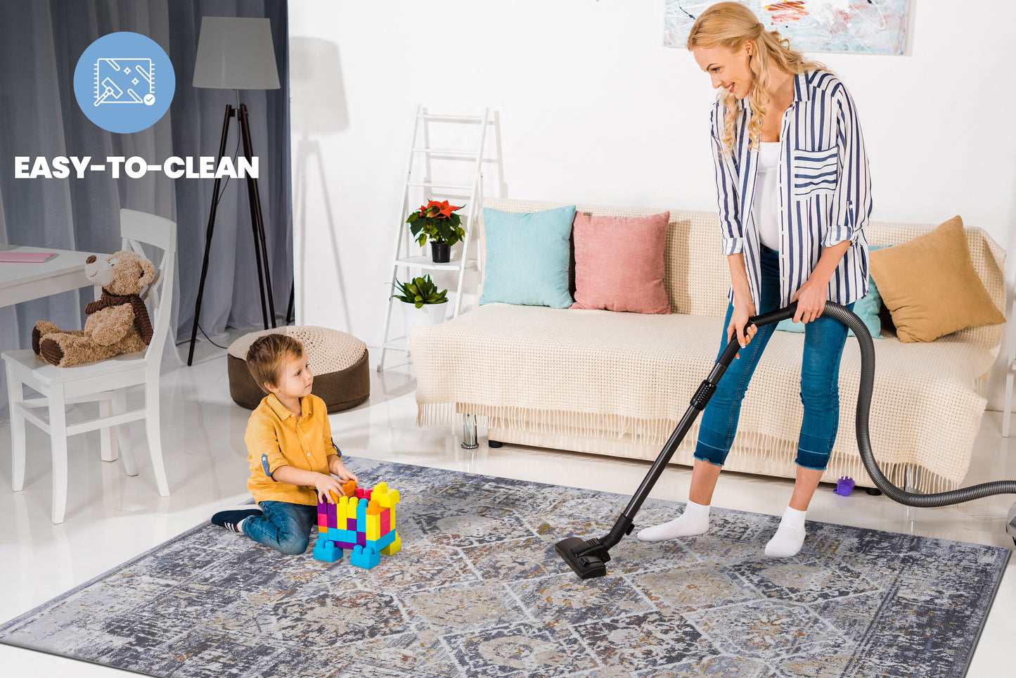 Multi-Colored 6x9 Area Rug - Polyester Stain Resistant