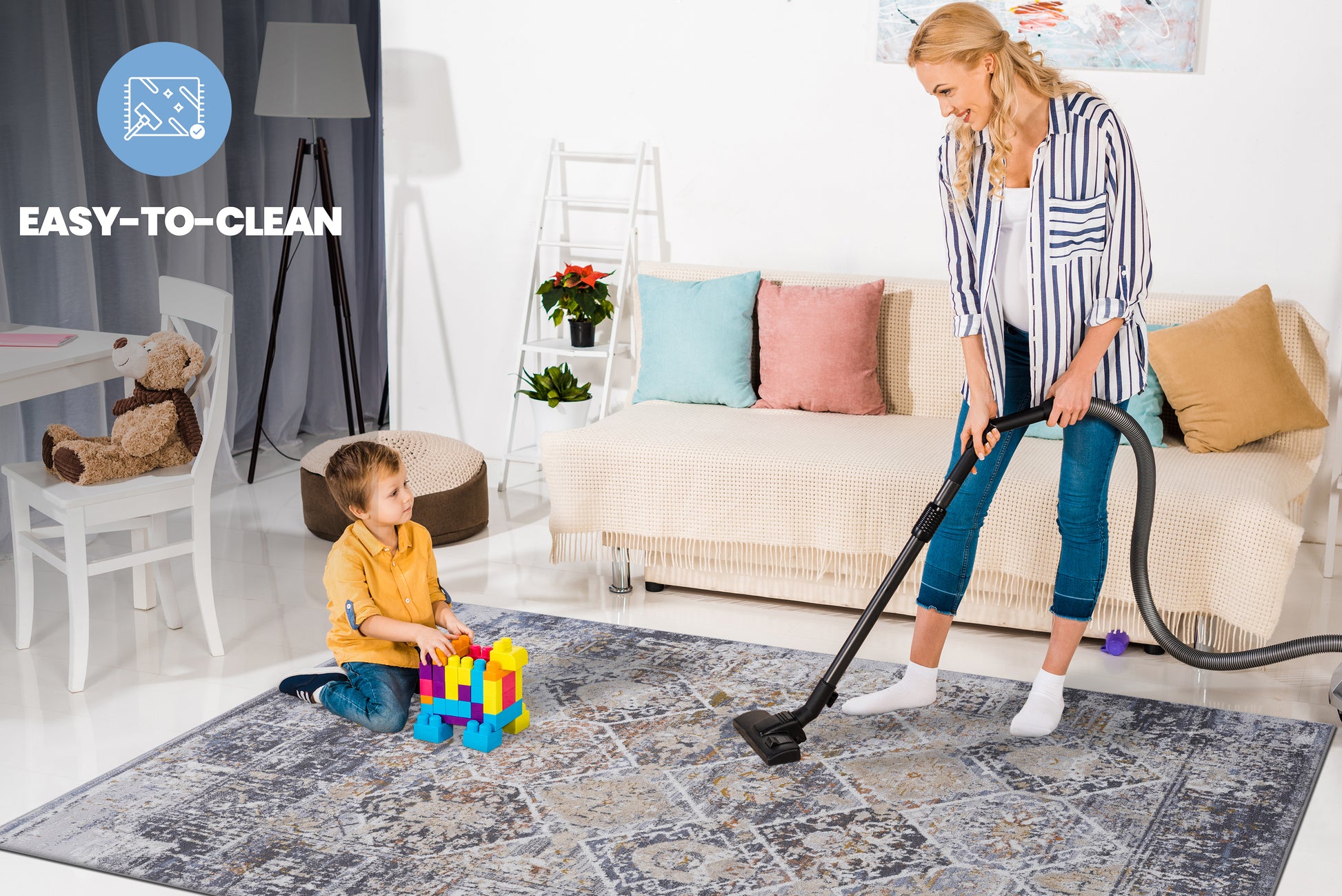 Multi-Colored 6x9 Area Rug - Polyester Stain Resistant