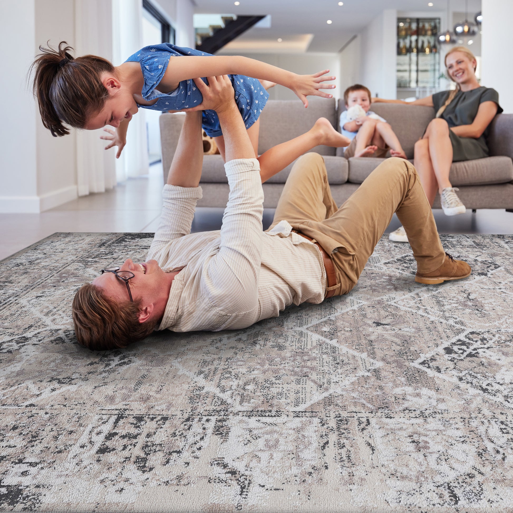 9' x 10' Cream Polyester Area Rug - Stain Resistant