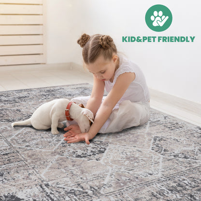 9' x 10' Cream Polyester Area Rug - Stain Resistant