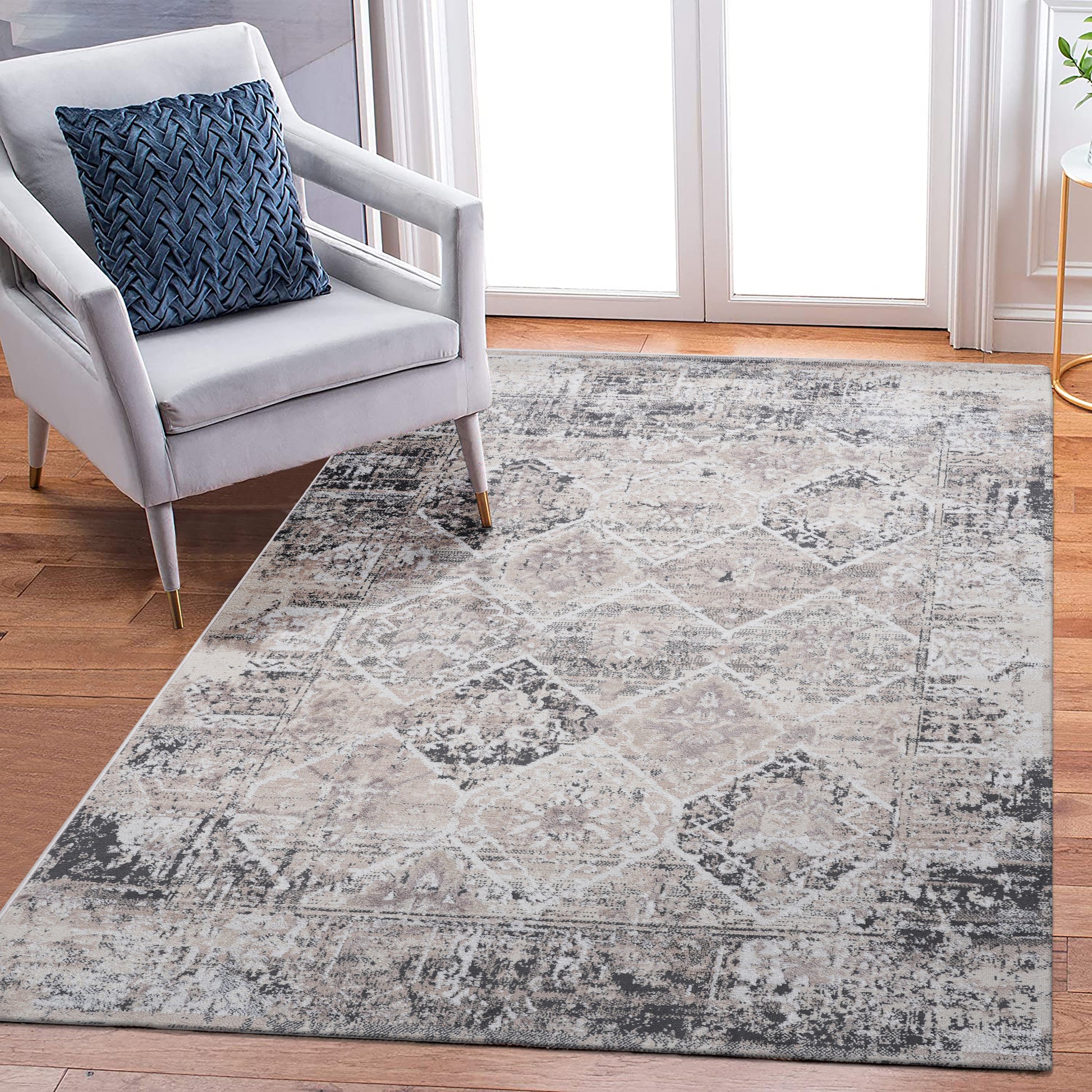 LOOM & LUXE Collection 6X9 Cream/Anthracite /Traditional Non-Shedding Living Room Bedroom Dining Home Office Stylish and Stain Resistant Area Rug