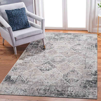 LOOM & LUXE Collection 6X9 Cream/Anthracite /Traditional Non-Shedding Living Room Bedroom Dining Home Office Stylish and Stain Resistant Area Rug