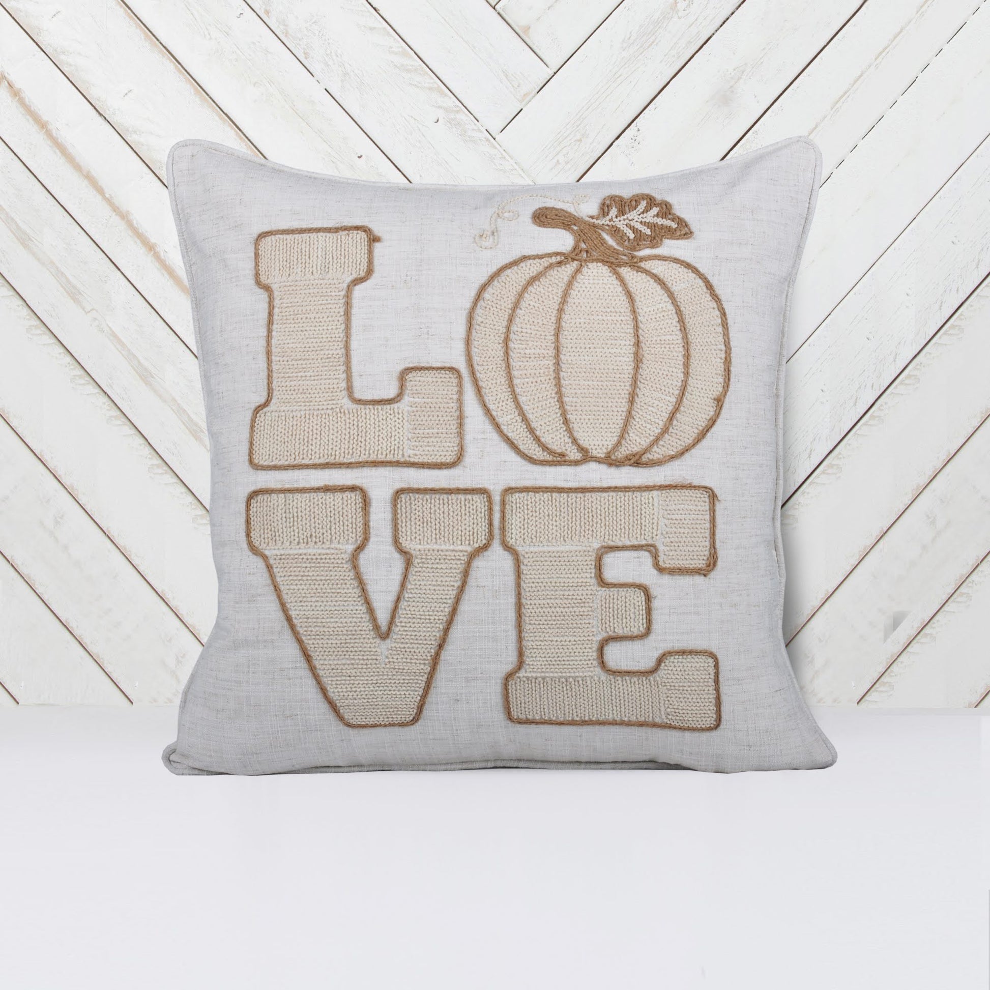 LOVE Pumpkin Embroidered Throw Pillow – Rustic Beige Fall Decor