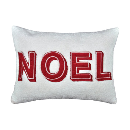 Noel Christmas Throw Pillow with Insert – 14x20" White Sherpa Accent Cushion in Red and Ivory