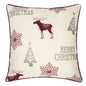 Merry Christmas Embroidered Poly Linen Throw Pillow – 20x20" Holiday Cushion with Reindeer, Trees & Snowflakes