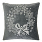 Gray Velvet Holiday Throw Pillow with Snowflake Wreath Embroidery, 20x20 with Insert Set of 2