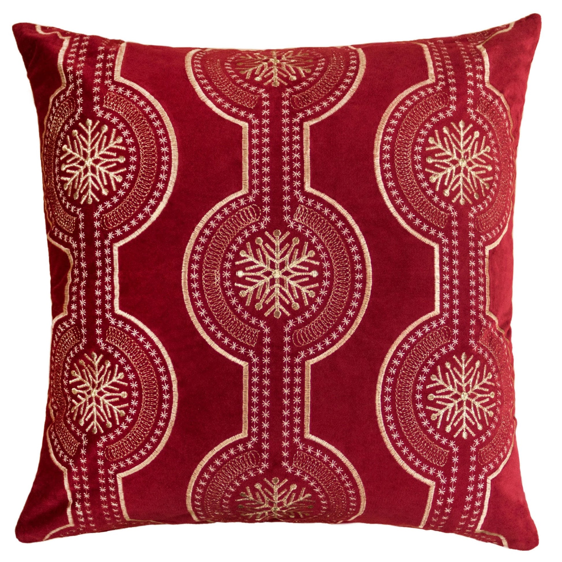 Red Holiday Embroidered Velvet Throw Pillow with Insert 20x20 Set of 2