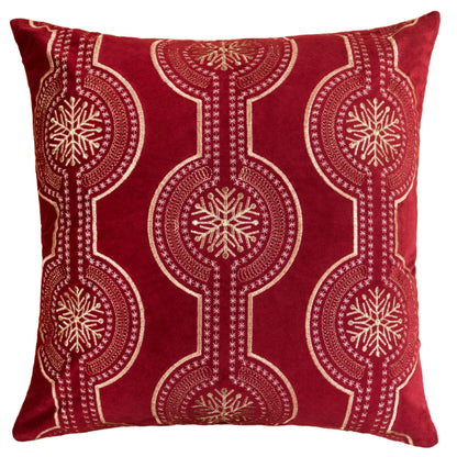 Red Holiday Embroidered Velvet Throw Pillow with Insert 20x20 Set of 2