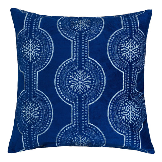 Holiday Blue Velvet Throw Pillow with White Snowflake Embroidery, 20x20 with Insert Set of 2