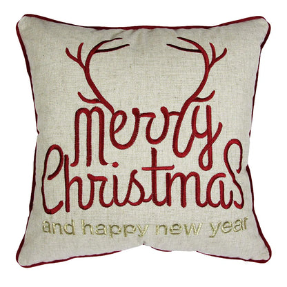 Merry Christmas and Happy New Year Throw Pillow – 20x20 Linen Look with Gold Accents and Insert Set of 2