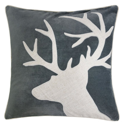 Holiday Reindeer Velvet Accent Pillow 20x20 – Gray and White with Insert Set of 2