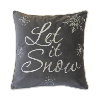 Let It Snow Embroidered Cotton Throw Pillow – 20x20" Gray Winter Accent Cushion with Insert Set of 2