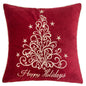 Happy Holidays Embroidered Velvet Throw Pillow – 20x20" Red Christmas Accent Cushion with Gold Detailing Set of 2