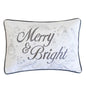 Merry & Bright Christmas Throw Pillow – 14x20" White and Silver Embroidered Velvet Lumbar Cushion Set of 2