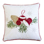 White Christmas Throw Pillow with Pinecone & Ornament Embroidery – 20x20 with Insert Set of 2