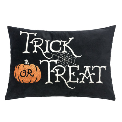 Trick or Treat Halloween Lumbar Pillow – Embroidered Black Cushion with Insert Set of 2
