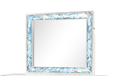 Laguna Modern Style Mirror Made with Wood and Crystal Accents in White (INCLUDES MIRROR ONLY)