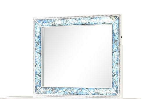 Laguna Modern Style Mirror Made with Wood and Crystal Accents in White (INCLUDES MIRROR ONLY)