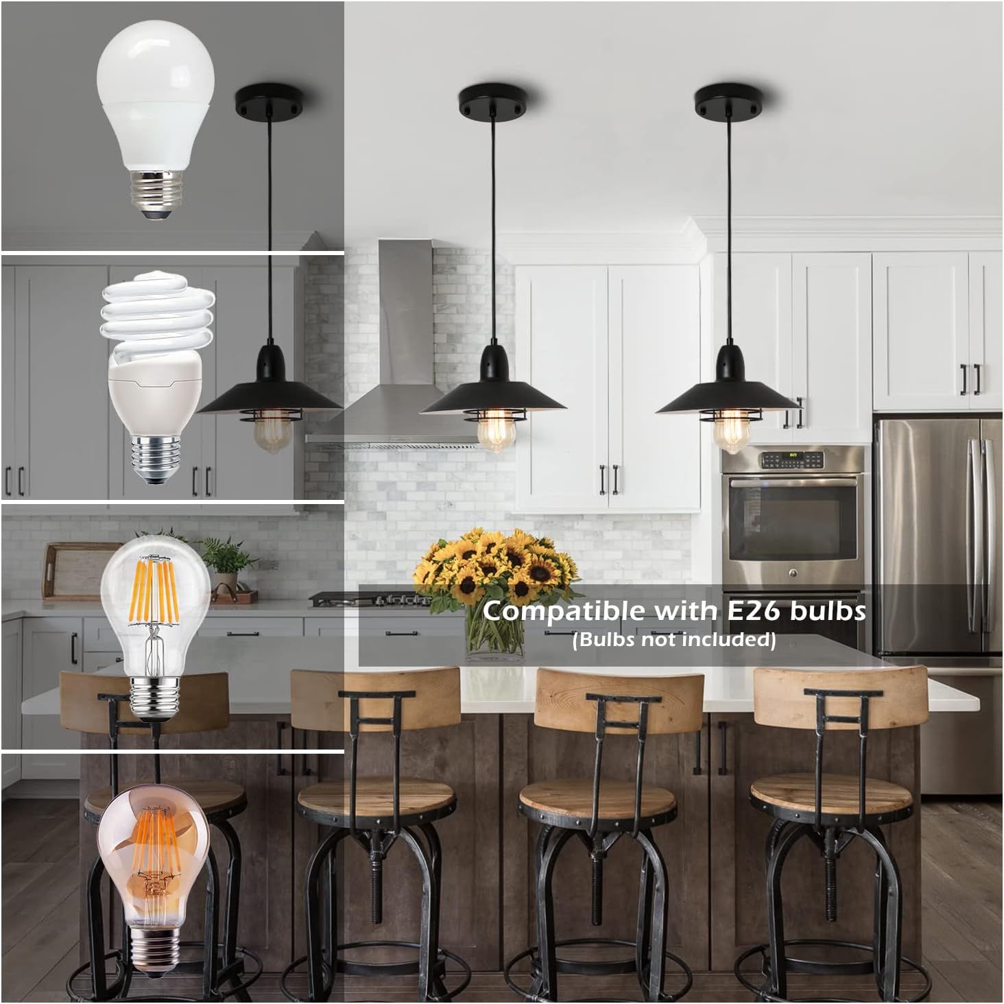Black Metal Farmhouse Pendant Light - Kitchen Island Lighting
