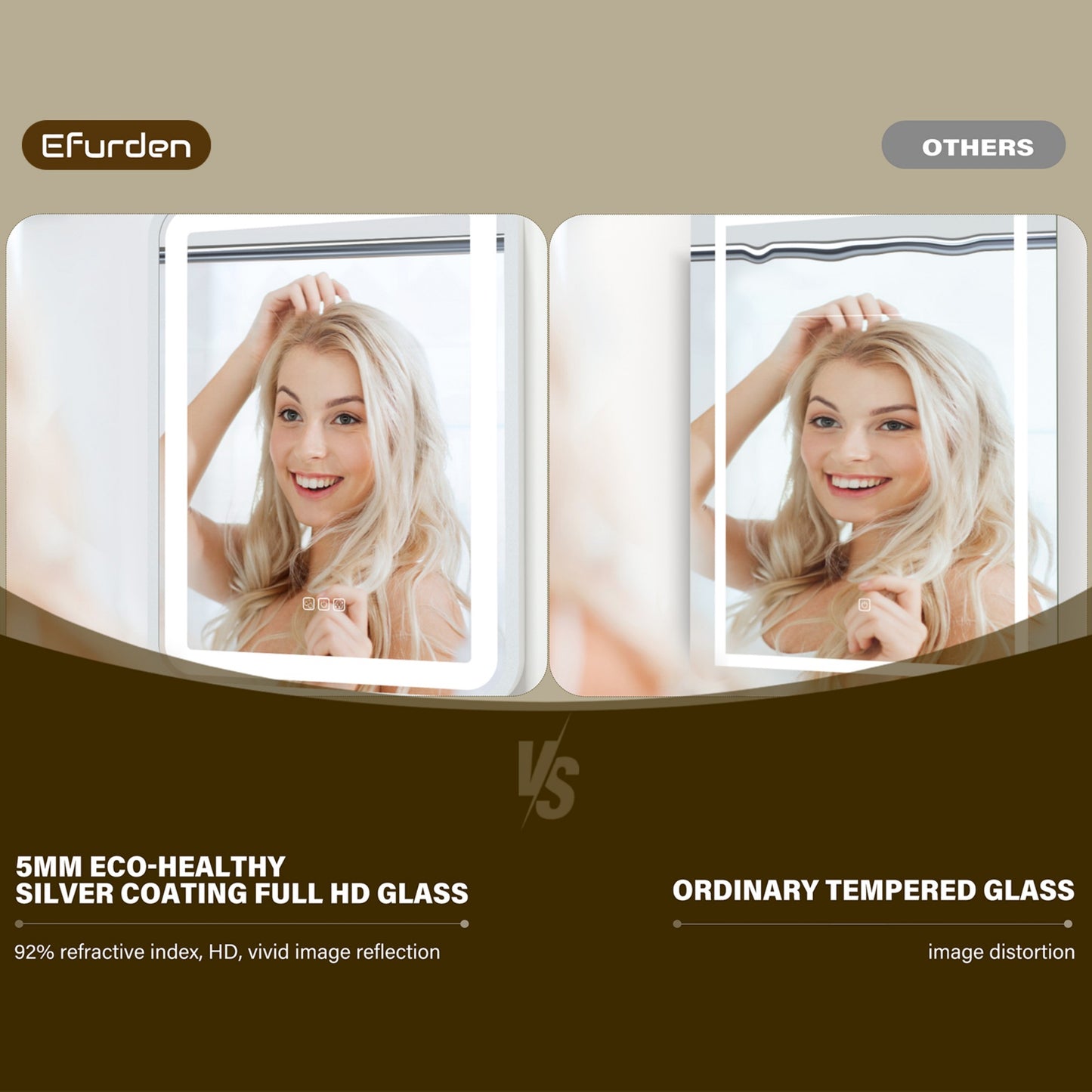 Silver LED Bathroom Mirror with Light - 36x28 Inch Defogging Smart Mirror