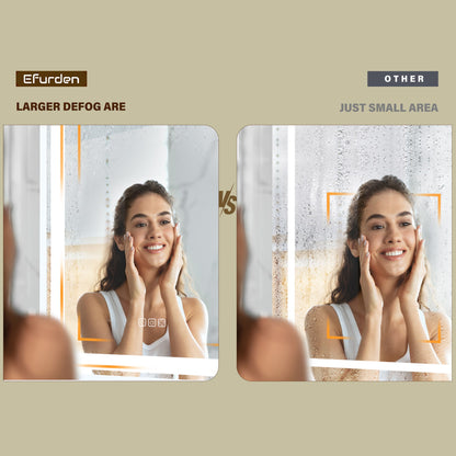 Silver LED Bathroom Mirror with Light - 36x28 Inch Defogging Smart Mirror