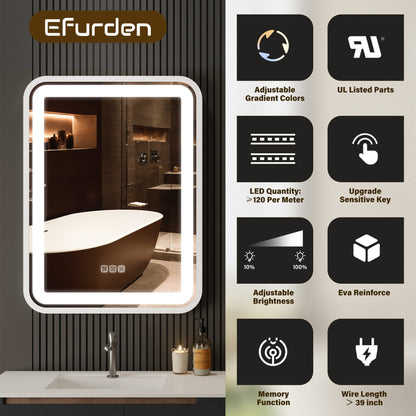 Silver LED Bathroom Mirror with Light - 36x28 Inch Defogging Smart Mirror