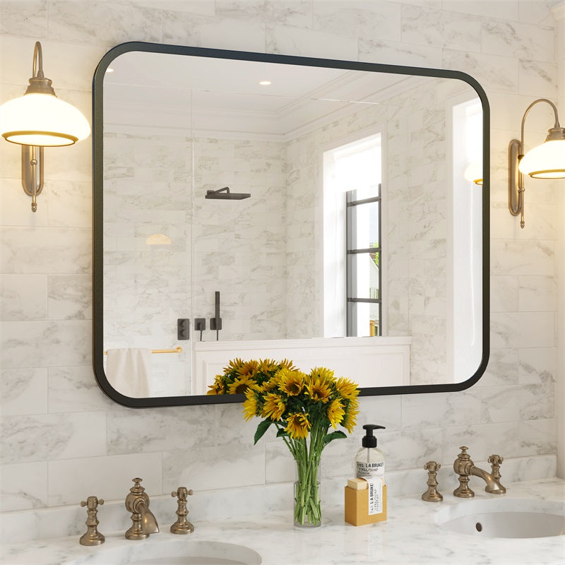 Black Bathroom Wall Mirror - 40" Rectangle for Vanity Storage