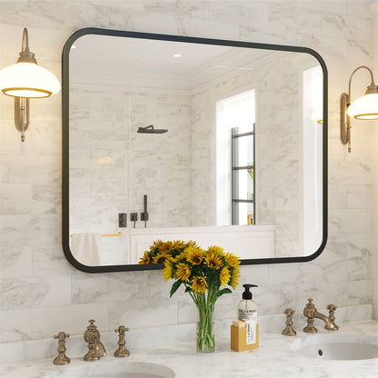 Black Bathroom Wall Mirror - 40" Rectangle for Vanity Storage